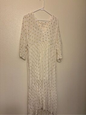 Anthropologie White Maxi Dress with Gold Dot Print
